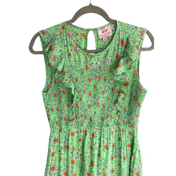 Anthropologie Banjanan Iris Midi Dress Size L Green Floral Sleeveless Ruffles - Picture 4 of 6